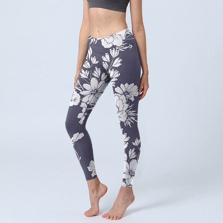 Buddha Stones Flowers Blossom Print Sports Fitness Leggings Women's Yoga Pants - Lavender - US18,UK/AU22,EU50 (4XL) - image 1
