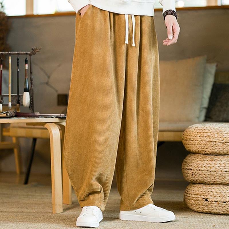 Buddha Stones Fall Winter Men's Drawstring Corduroy Harem Pants With Pockets - image 1