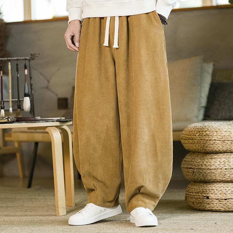 Buddha Stones Fall Winter Men's Drawstring Corduroy Harem Pants With Pockets - image 5