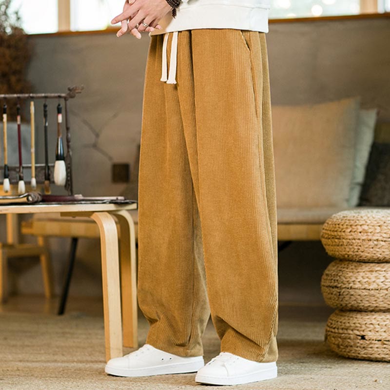 Buddha Stones Fall Winter Men's Drawstring Corduroy Harem Pants With Pockets - image 2