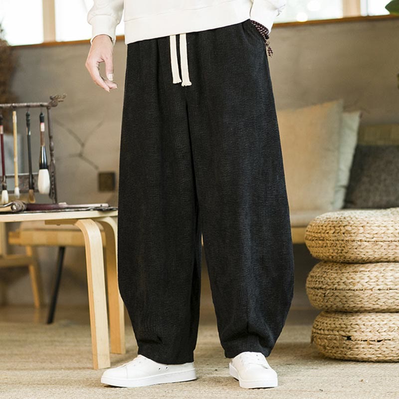 Buddha Stones Fall Winter Men's Drawstring Corduroy Harem Pants With Pockets - image 8