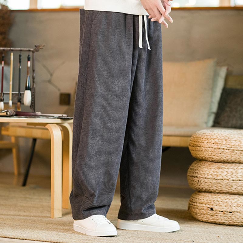Buddha Stones Fall Winter Men's Drawstring Corduroy Harem Pants With Pockets - image 14