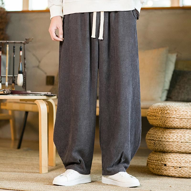 Buddha Stones Fall Winter Men's Drawstring Corduroy Harem Pants With Pockets - image 17