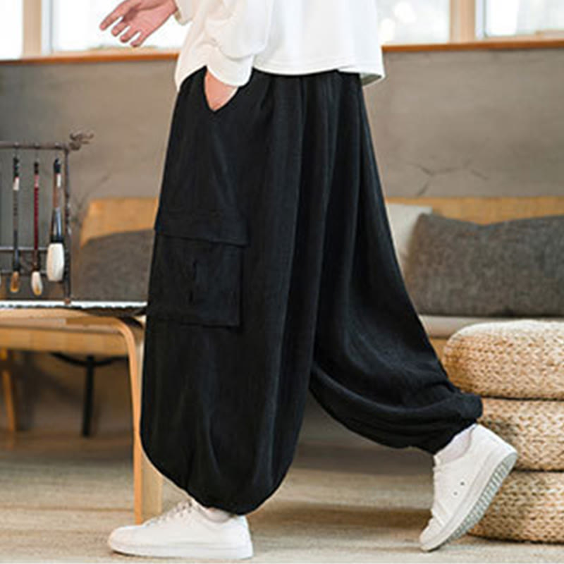 Buddha Stones Fall Winter Men's Drawstring Chenille Corduroy Cargo Pants With Pockets - image 5