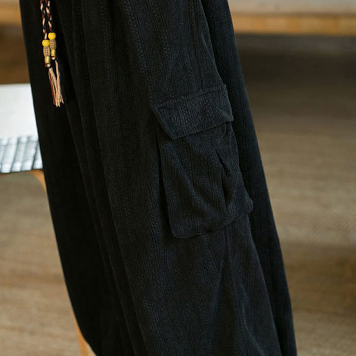 Buddha Stones Fall Winter Men's Drawstring Chenille Corduroy Cargo Pants With Pockets - image 12