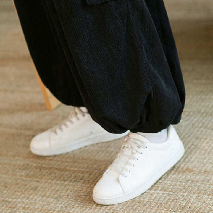 Buddha Stones Fall Winter Men's Drawstring Chenille Corduroy Cargo Pants With Pockets - image 13