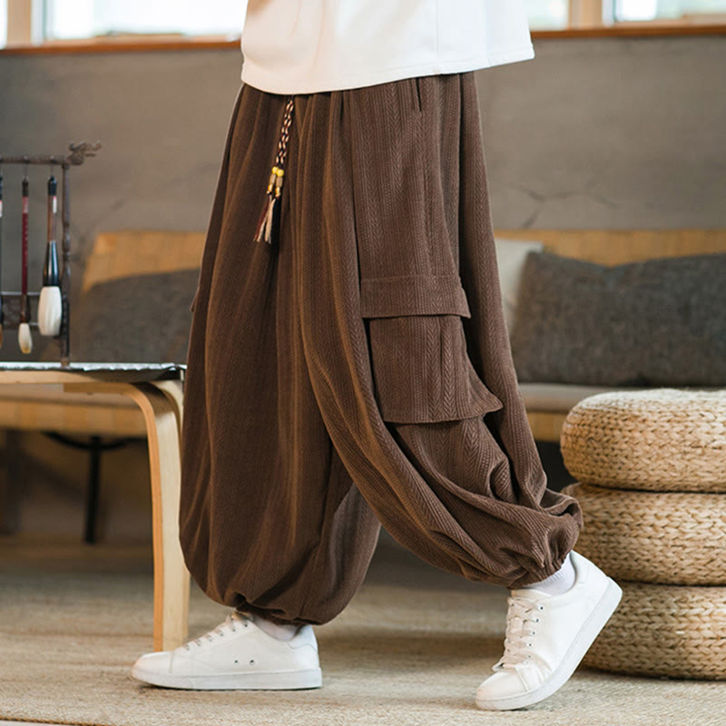 Buddha Stones Fall Winter Men's Drawstring Chenille Corduroy Cargo Pants With Pockets - Sienna - US/UK/AU46,EU56 (5XL) - image 14