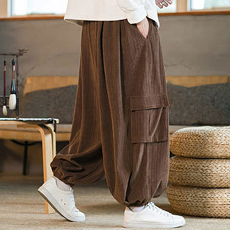 Buddha Stones Fall Winter Men's Drawstring Chenille Corduroy Cargo Pants With Pockets - image 20