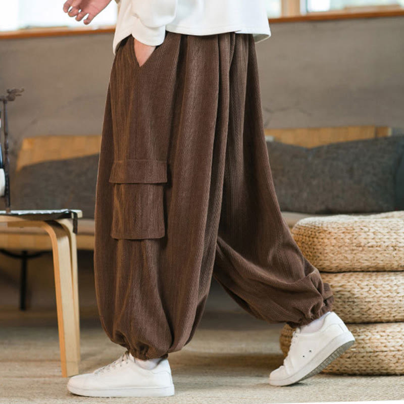 Buddha Stones Fall Winter Men's Drawstring Chenille Corduroy Cargo Pants With Pockets - image 19