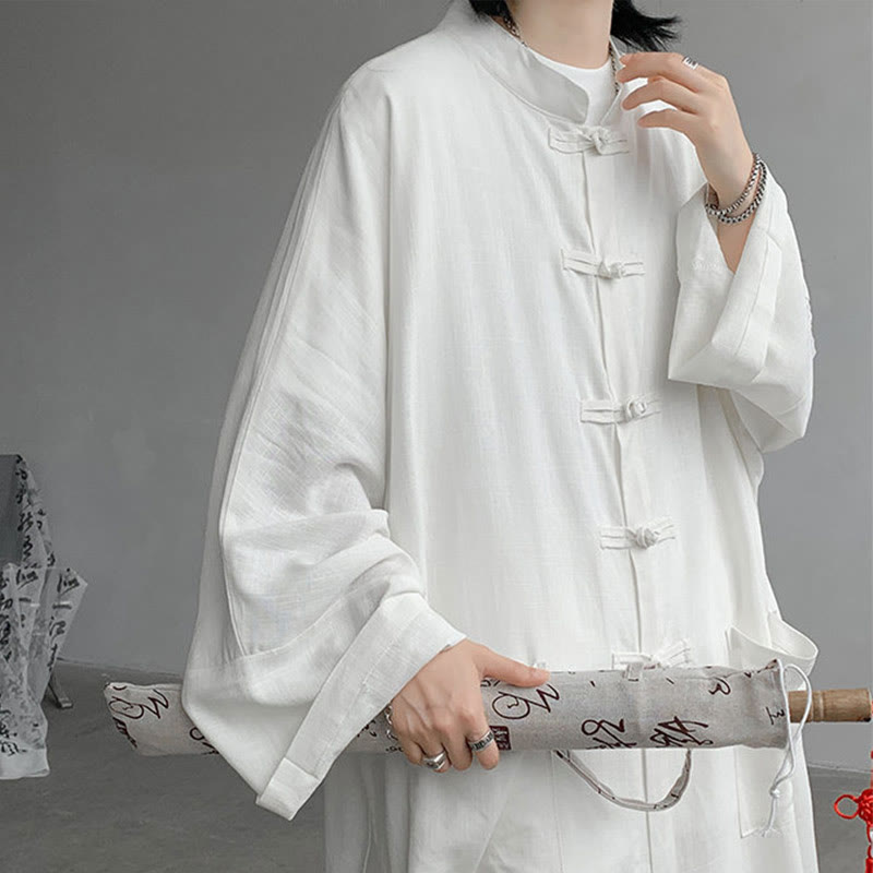 Buddha Stones 2Pcs Men's Long Sleeve Frog-Button Shirt Pants Meditation Zen Cotton Clothing Set - image 10