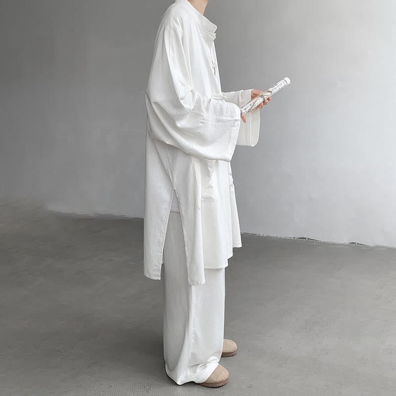 Buddha Stones 2Pcs Men's Long Sleeve Frog-Button Shirt Pants Meditation Zen Cotton Clothing Set - image 6