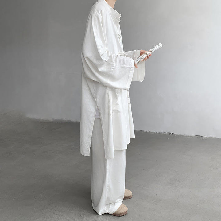 Buddha Stones 2Pcs Men's Long Sleeve Frog-Button Shirt Pants Meditation Zen Cotton Clothing Set - image 6