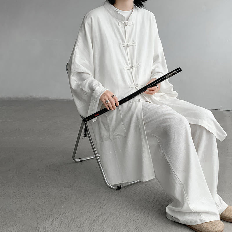 Buddha Stones 2Pcs Men's Long Sleeve Frog-Button Shirt Pants Meditation Zen Cotton Clothing Set - image 9