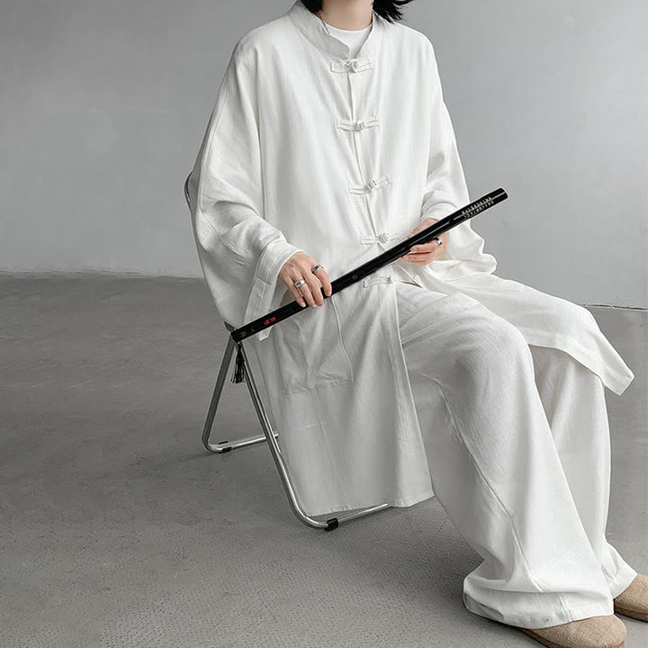 Buddha Stones 2Pcs Men's Long Sleeve Frog-Button Shirt Pants Meditation Zen Cotton Clothing Set - image 9