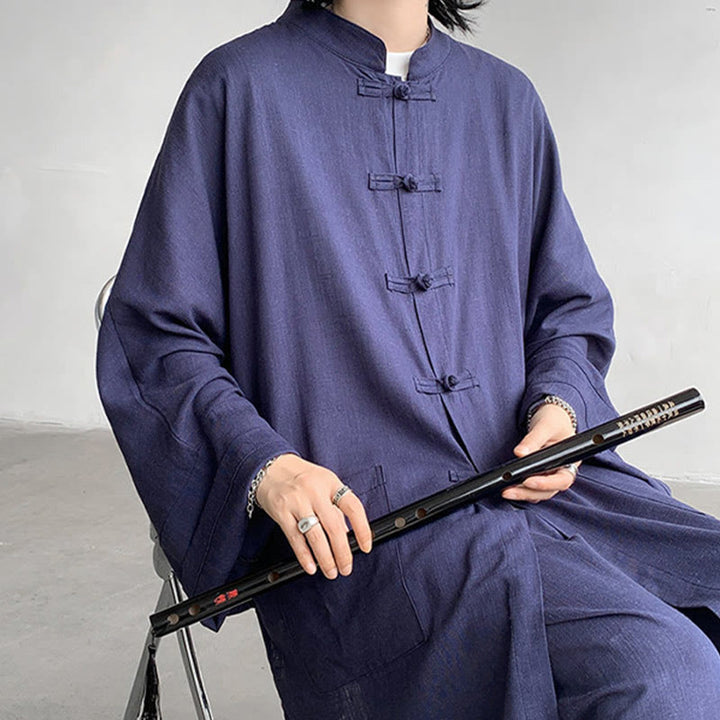 Buddha Stones 2Pcs Men's Long Sleeve Frog-Button Shirt Pants Meditation Zen Cotton Clothing Set - image 16