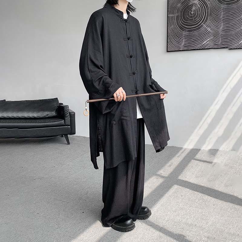 Buddha Stones 2Pcs Men's Long Sleeve Frog-Button Shirt Pants Meditation Zen Cotton Clothing Set - image 24