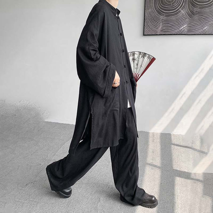 Buddha Stones 2Pcs Men's Long Sleeve Frog-Button Shirt Pants Meditation Zen Cotton Clothing Set - image 23