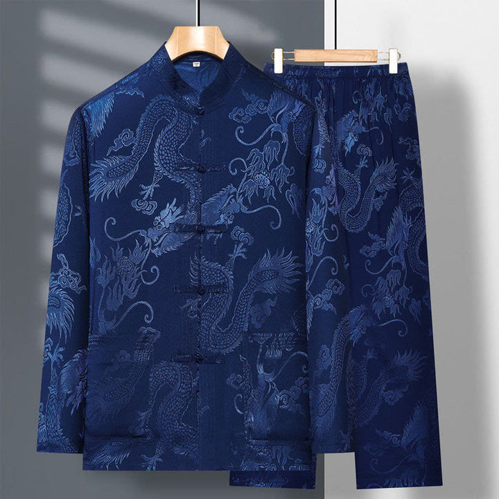 Buddha Stones 2Pcs Tang Suit Dragon Frog-Button Men's Long Sleeve Shirt Pants Clothing Set - SteelBlue - US/UK/AU42,EU52 (3XL) - image 0