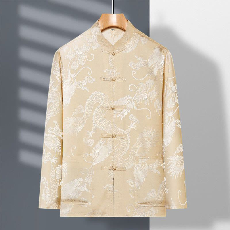 Buddha Stones 2Pcs Tang Suit Dragon Frog-Button Men's Long Sleeve Shirt Pants Clothing Set - image 3