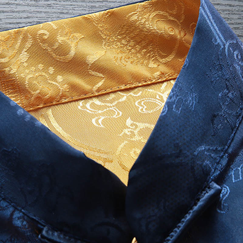 Buddha Stones 2Pcs Men's Tang Suit Koi Fish Pattern Frog-Button Long Sleeve Shirt Pants Set - image 10