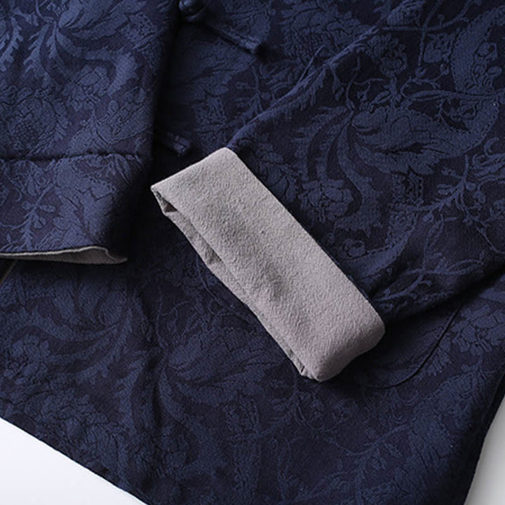 Buddha Stones 2Pcs Men's Tang Suit Jacquard Vine Pattern Frog-Button Cotton Long Sleeve Shirt Pants Set - image 6