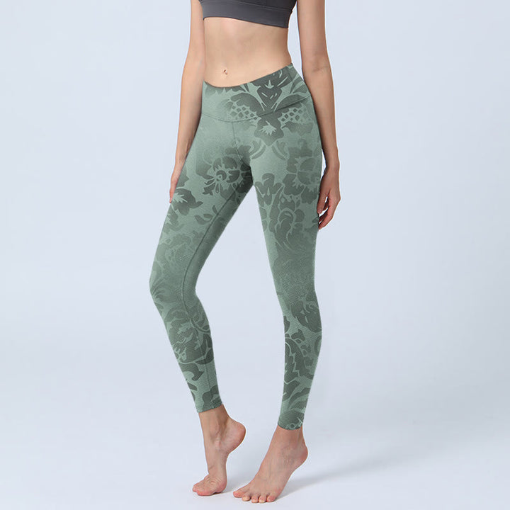 Buddha Stones Casual Flower Leaves Print Gym Fitness Leggings Women's Yoga Pants - DarkSeaGreen - US18,UK/AU22,EU50 (4XL) - image 1