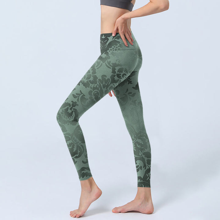 Buddha Stones Casual Flower Leaves Print Gym Fitness Leggings Women's Yoga Pants - image 3