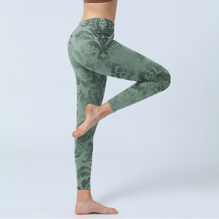 Buddha Stones Casual Flower Leaves Print Gym Fitness Leggings Women's Yoga Pants - image 4