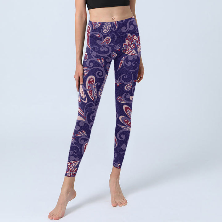 Buddha Stones Purple Flower Petals Print Gym Fitness Leggings Women's Yoga Pants - image 6