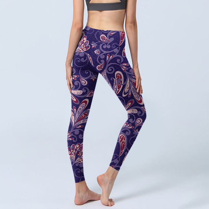 Buddha Stones Purple Flower Petals Print Gym Fitness Leggings Women's Yoga Pants - image 5