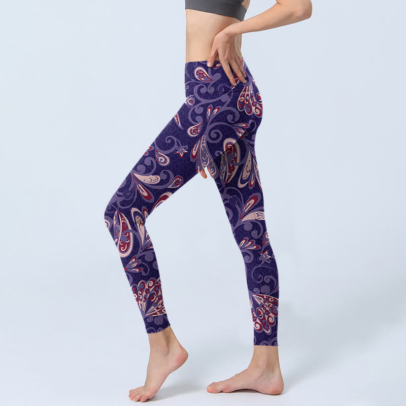 Buddha Stones Purple Flower Petals Print Gym Fitness Leggings Women's Yoga Pants - image 3