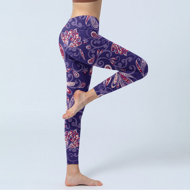 Buddha Stones Purple Flower Petals Print Gym Fitness Leggings Women's Yoga Pants - image 4