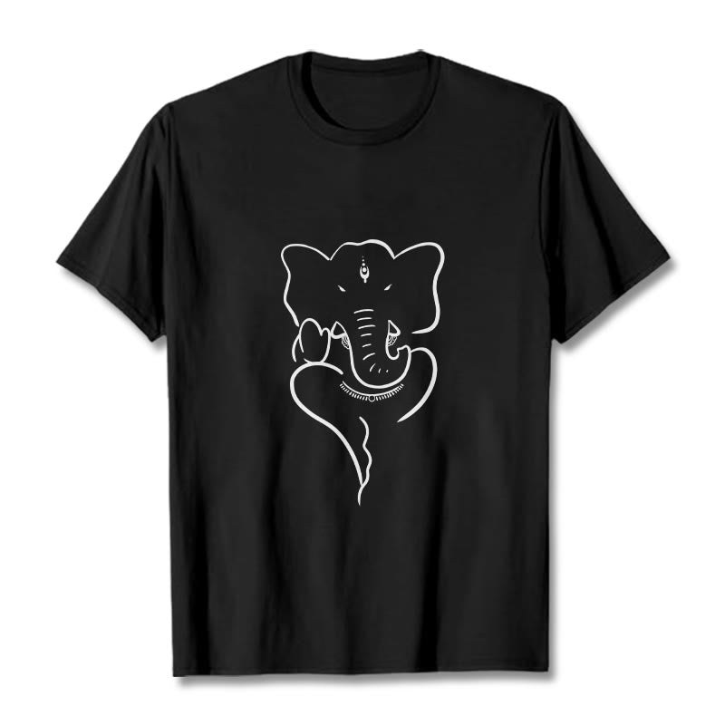 Buddha Stones Ganesh Elephant Sketch Pattern Tee T-shirt - Black - 2XL - image 1