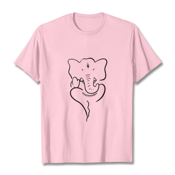 Buddha Stones Ganesh Elephant Sketch Pattern Tee T-shirt - LightPink - 2XL - image 13