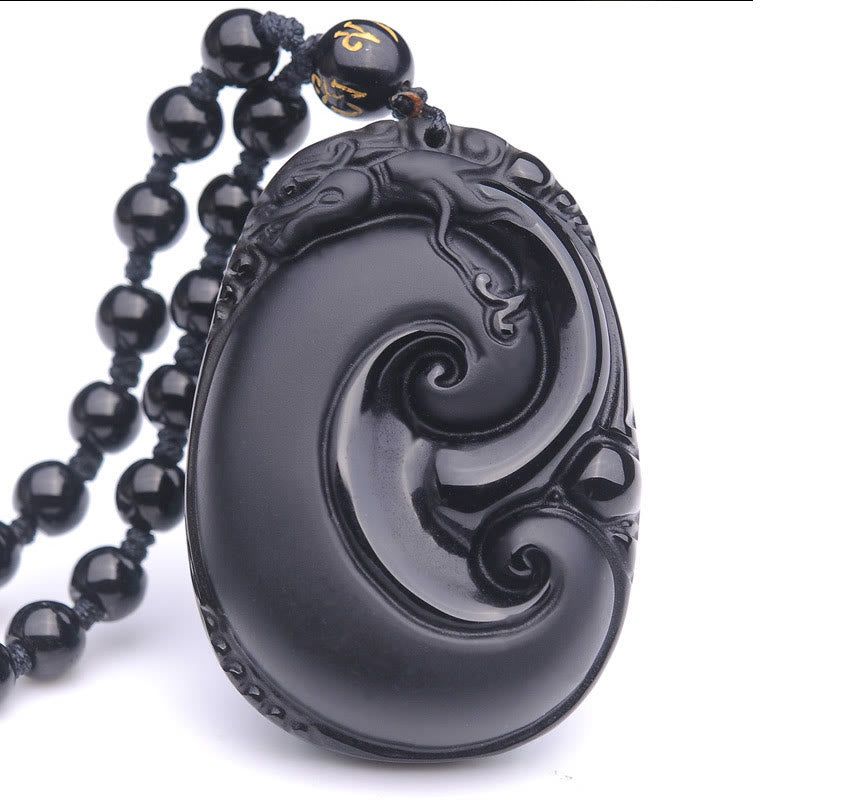 Buddha Stones Natural Black Obsidian PiXiu Oval Pattern Strength Necklace Pendant - image 12