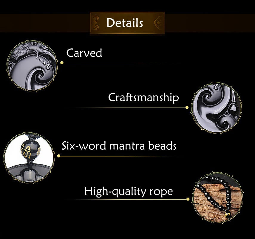 Buddha Stones Natural Black Obsidian PiXiu Oval Pattern Strength Necklace Pendant - image 11