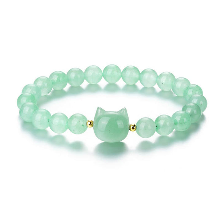 Buddha Stones Amethyst Green Aventurine Rose Quartz Fluorite Cat Head Balance Luck Bracelet - image 10