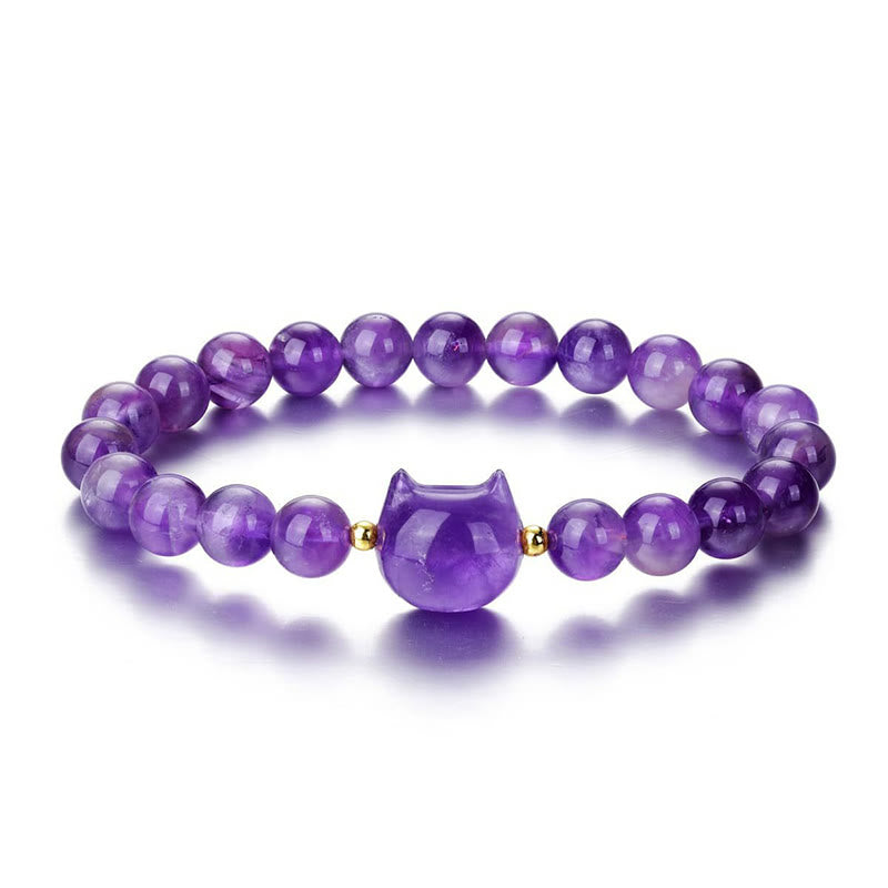 Buddha Stones Amethyst Green Aventurine Rose Quartz Fluorite Cat Head Balance Luck Bracelet - image 5