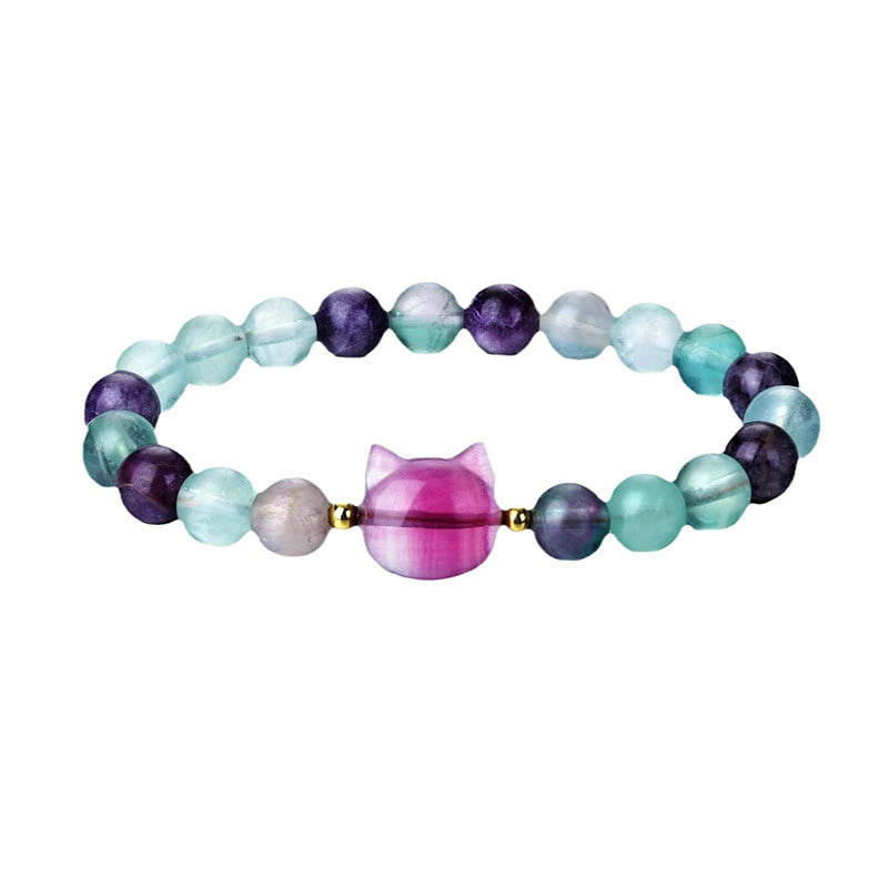 Buddha Stones Amethyst Green Aventurine Rose Quartz Fluorite Cat Head Balance Luck Bracelet - image 19