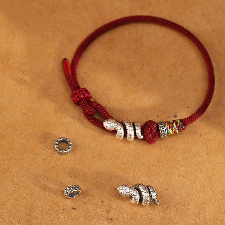 Buddha Stones Red String 925 Sterling Silver Year of the Snake Coin Ring Snake Luck Bracelet - image 7