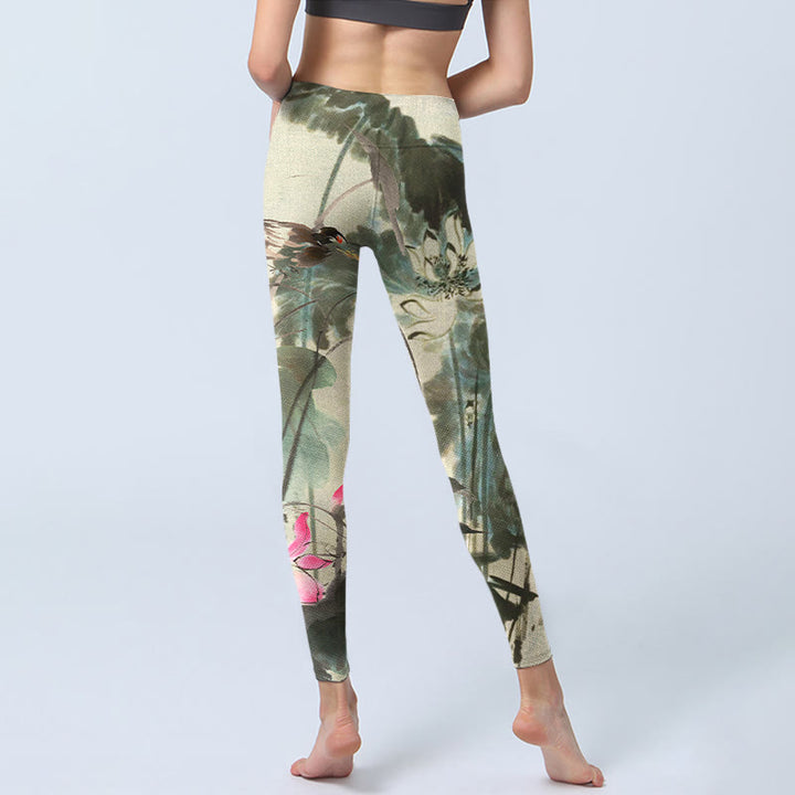 Buddha Stones Lotus Bamboo Leaves Print Gym Leggings Women's Yoga Pants - image 7