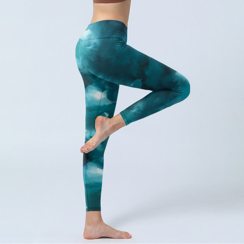 Buddha Stones Dark Green Cloud Gym Leggings Women's Yoga Pants - image 4