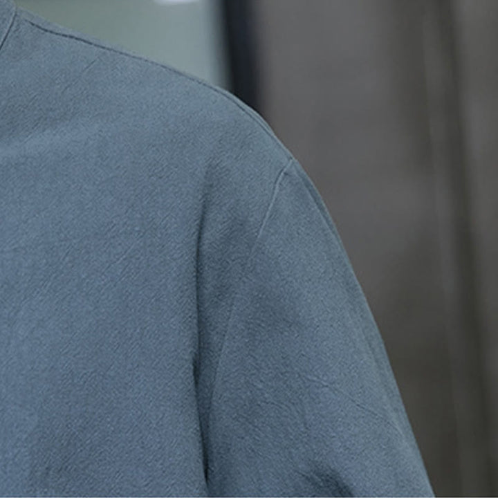 Buddha Stones Solid Color Frog-button Tang Suit Cotton Linen Men's Jacket Shirt With Pockets - image 9