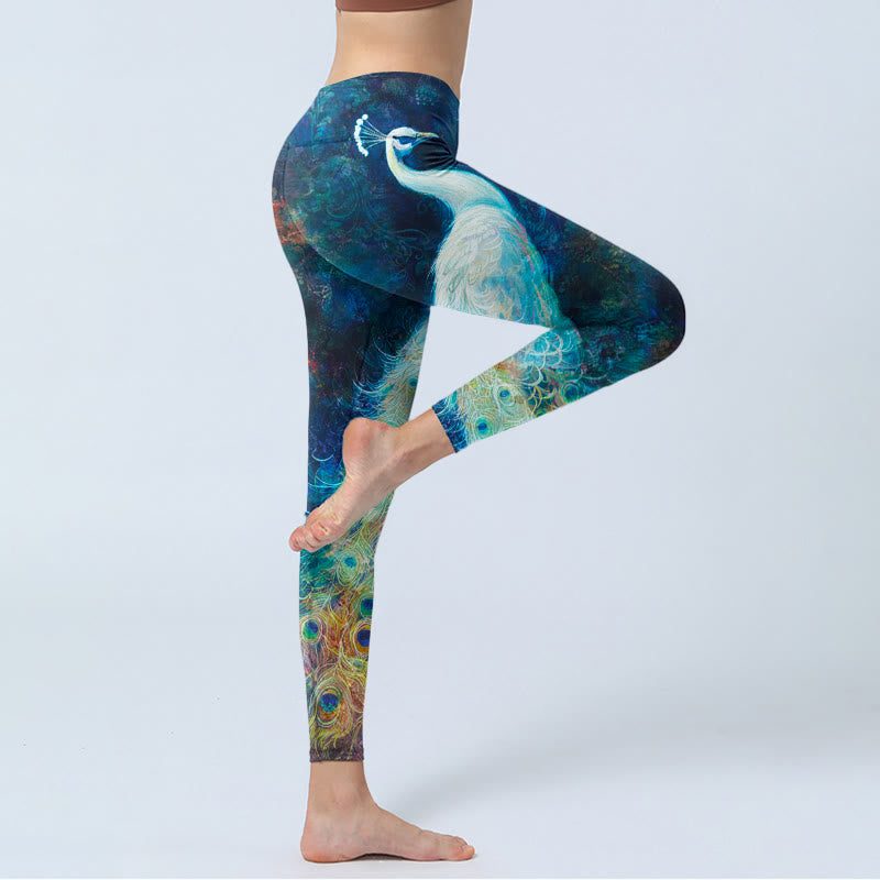 Buddha Stones Blue Peacock Colorful Feathers Print Gym Leggings Women's Yoga Pants - image 4