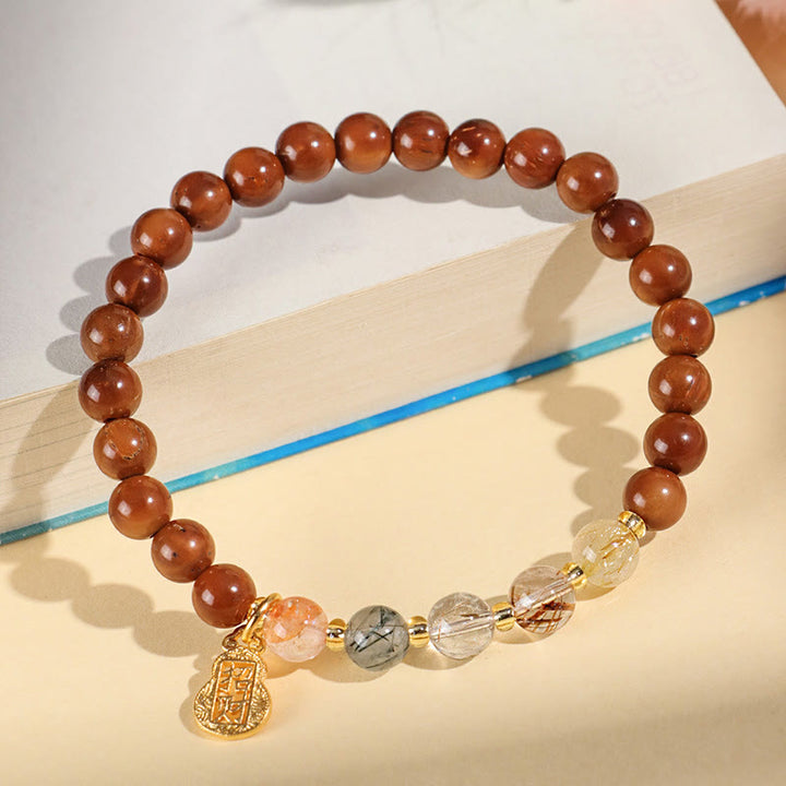 Buddha Stones Green Phantom Citrine Rutilated Quartz Super Seven Crystal Confidence Attract Wealth Bracelet
