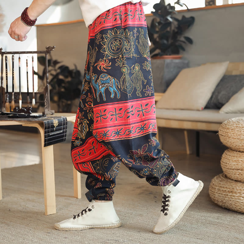 Buddha Stones Colorful Camel Figure Pattern Cotton Men's Harem Pants With Pockets - image 2