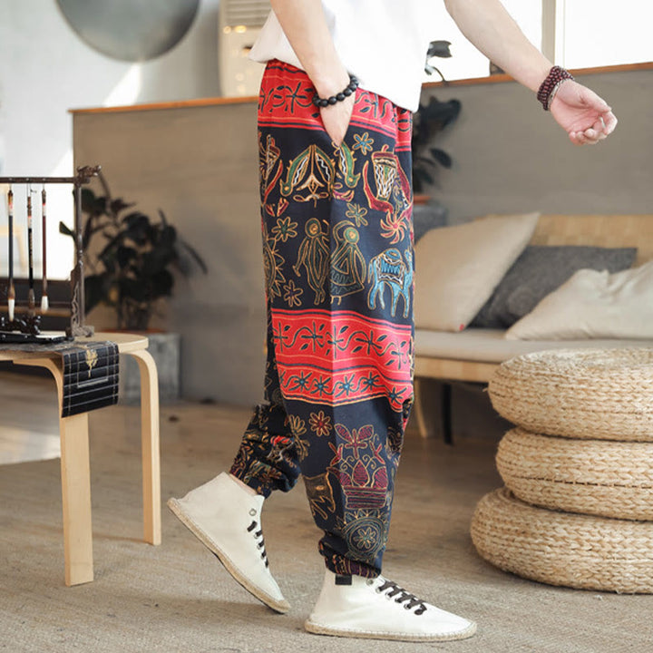 Buddha Stones Colorful Camel Figure Pattern Cotton Men's Harem Pants With Pockets - image 4