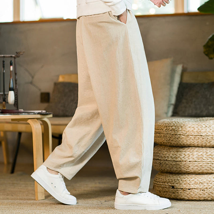 Buddha Stones Solid Color Cotton Linen Drawstring Men's Harem Pants With Pockets - image 29