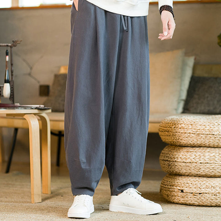 Buddha Stones Solid Color Cotton Linen Drawstring Men's Harem Pants With Pockets - SlateGray - US/UK/AU46,EU56 (5XL) - image 31