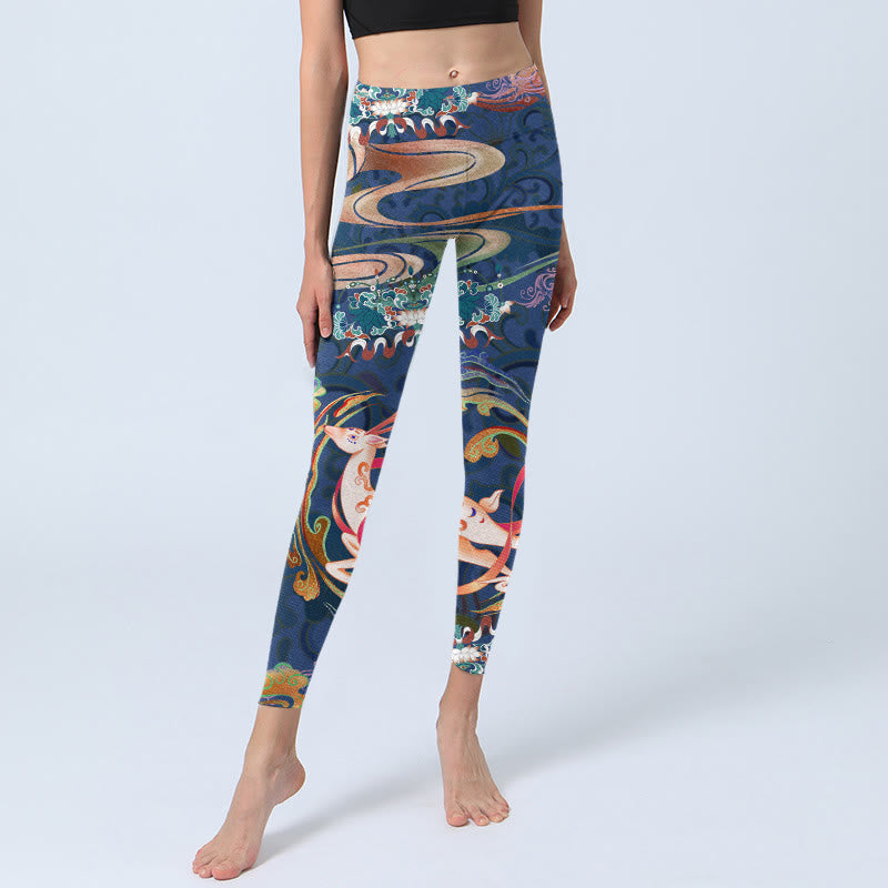 Buddha Stones Deer Auspicious Clouds Lotus Gym Leggings Women's Yoga Pants - image 6